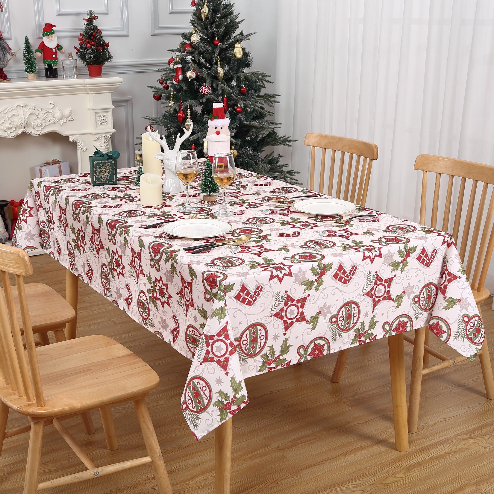 Nappe de Noël Garvee, en polyester déperlant, résistant à l'huile et aux taches, rectangulaire, 52 x 79 cm, rouge, pour une utilisation intérieure et extérieure, décoration festive