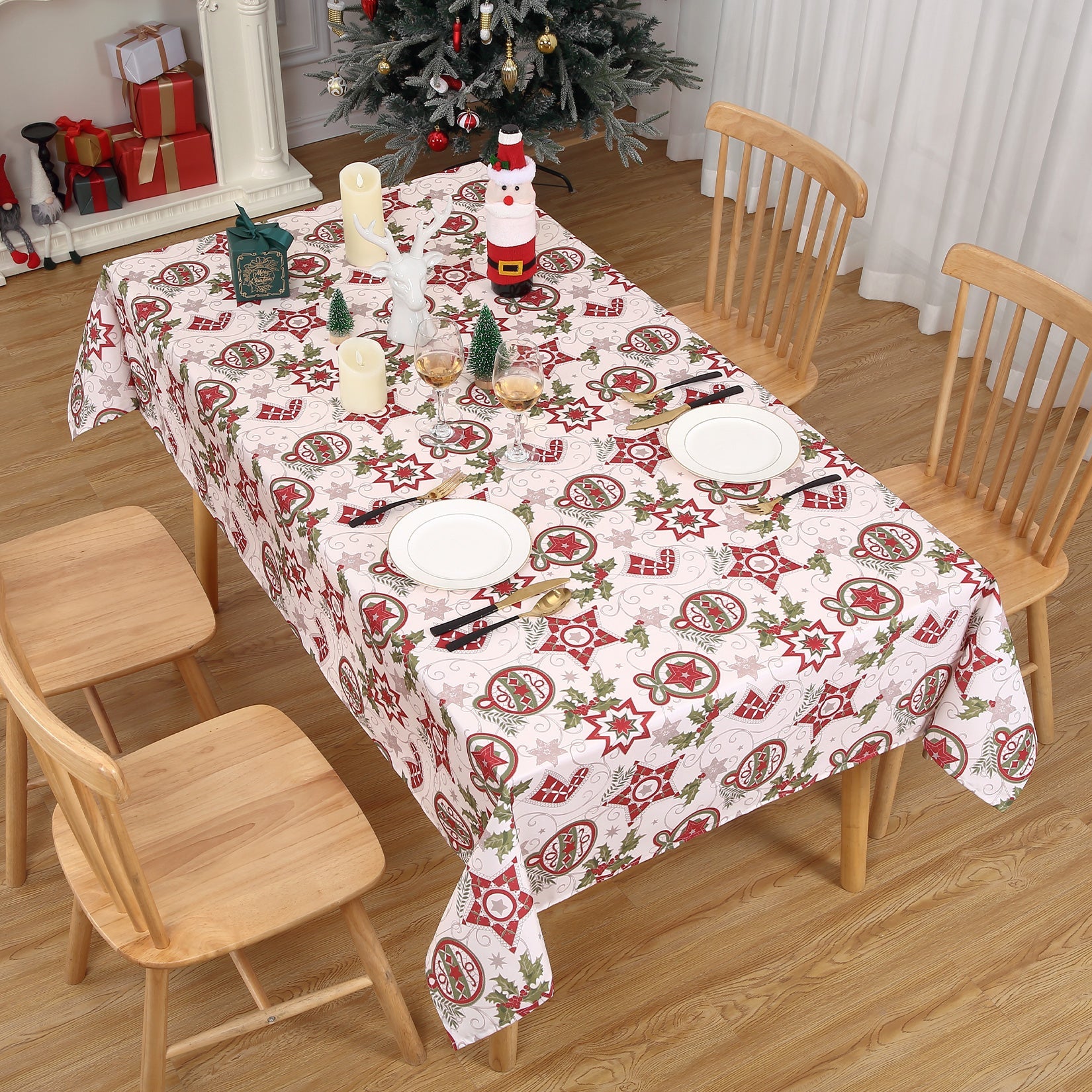 Nappe de Noël Garvee, en polyester déperlant, résistant à l'huile et aux taches, rectangulaire, 52 x 79 cm, rouge, pour une utilisation intérieure et extérieure, décoration festive