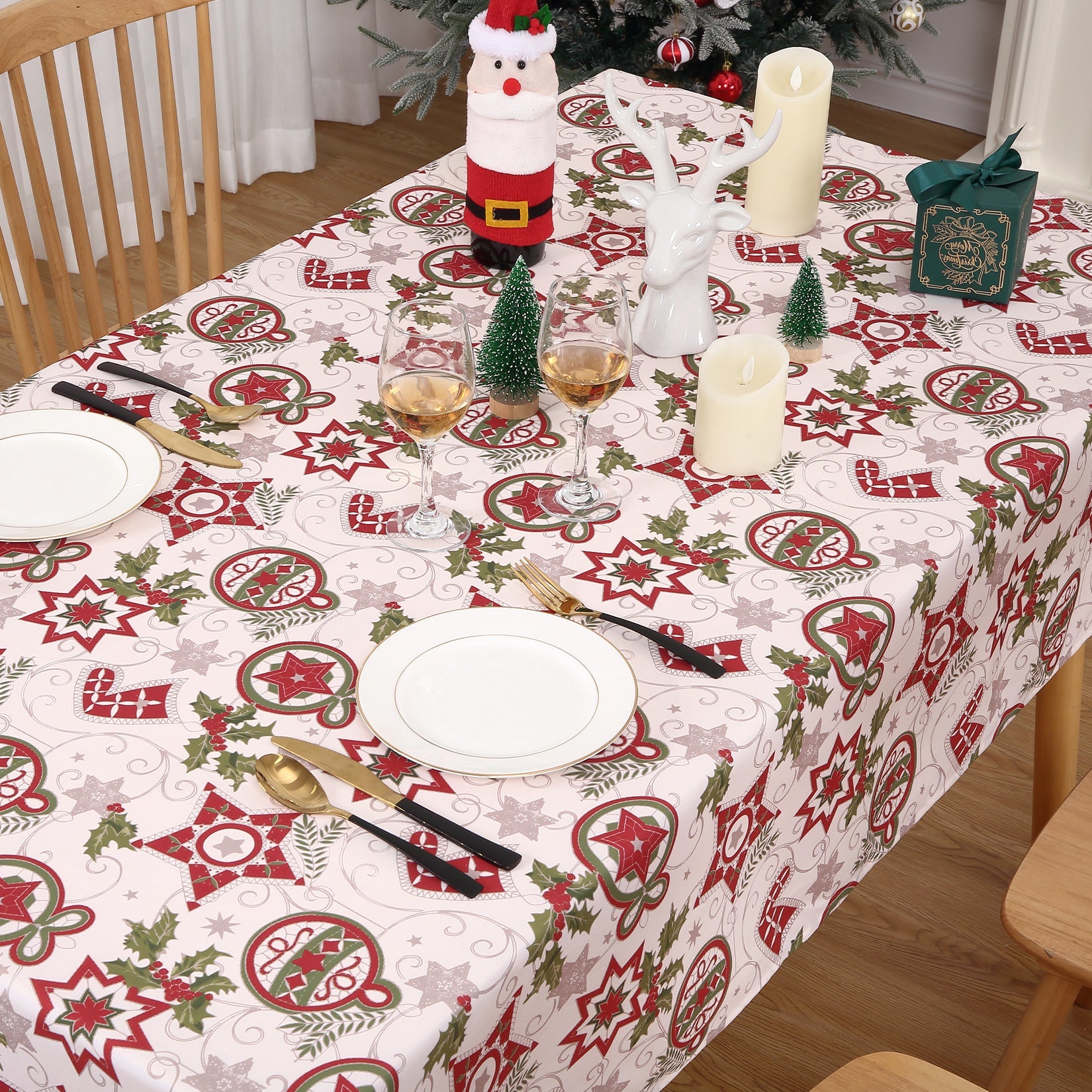 Nappe de Noël Garvee, en polyester déperlant, résistant à l'huile et aux taches, rectangulaire, 52 x 79 cm, rouge, pour une utilisation intérieure et extérieure, décoration festive