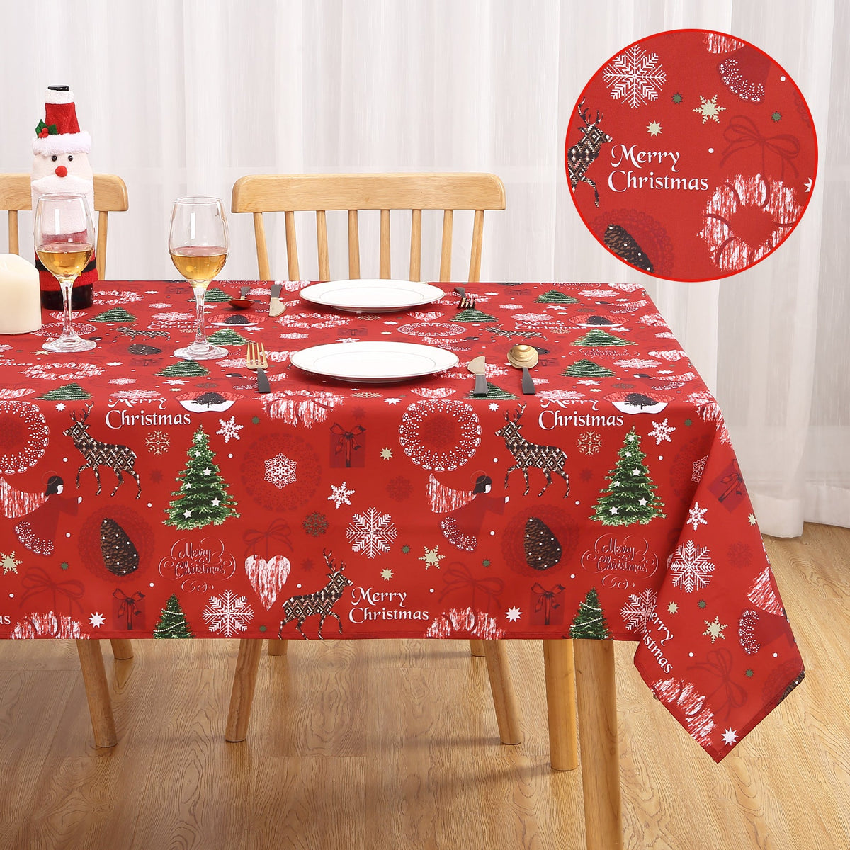 Garvee Nappe de Noël, polyester, résistante à l'huile et aux taches, lavable, pour l'intérieur et l'extérieur, motif de Noël, rouge, 52 × 79 cm