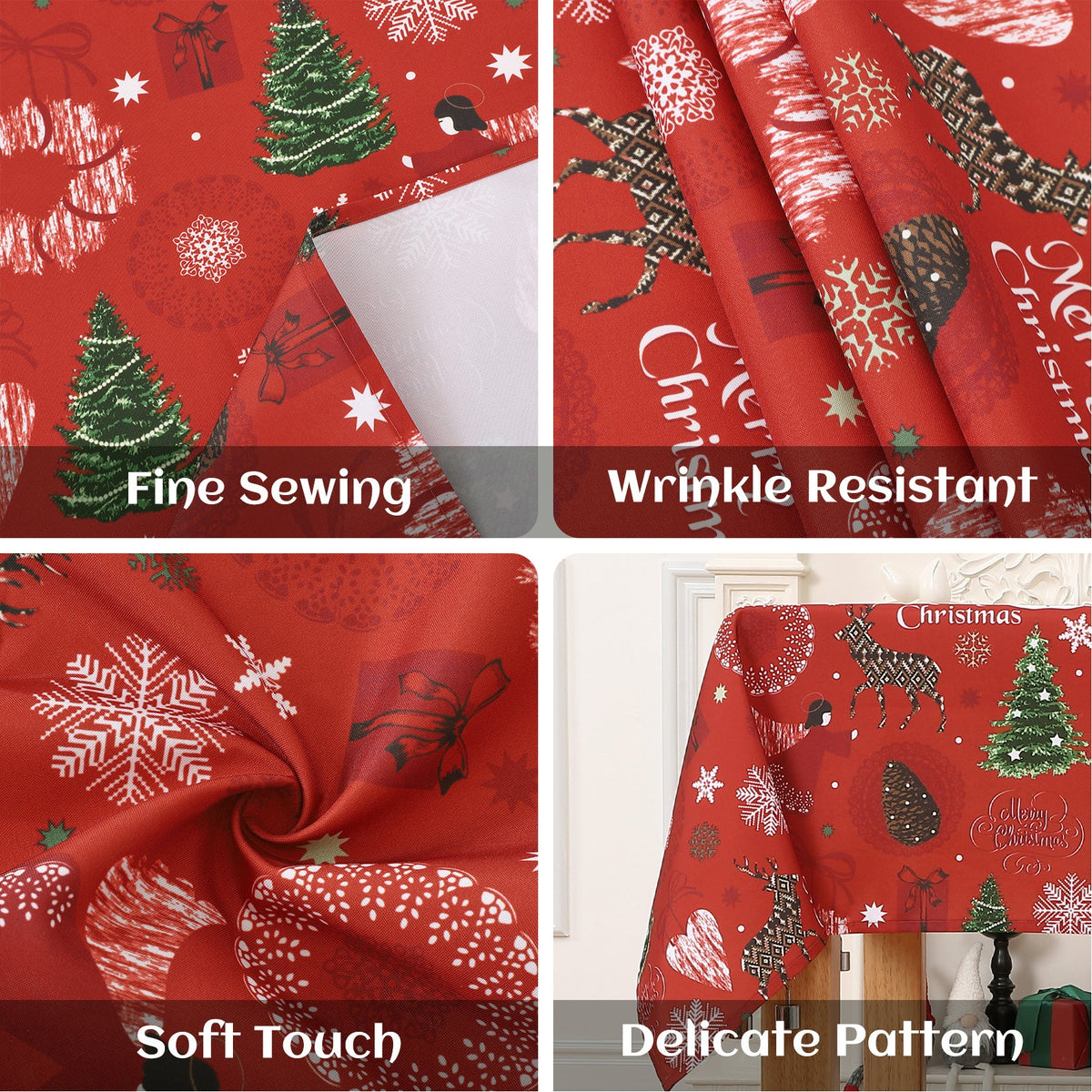 Garvee Nappe de Noël, polyester, résistante à l'huile et aux taches, lavable, pour l'intérieur et l'extérieur, motif de Noël, rouge, 52 × 79 cm