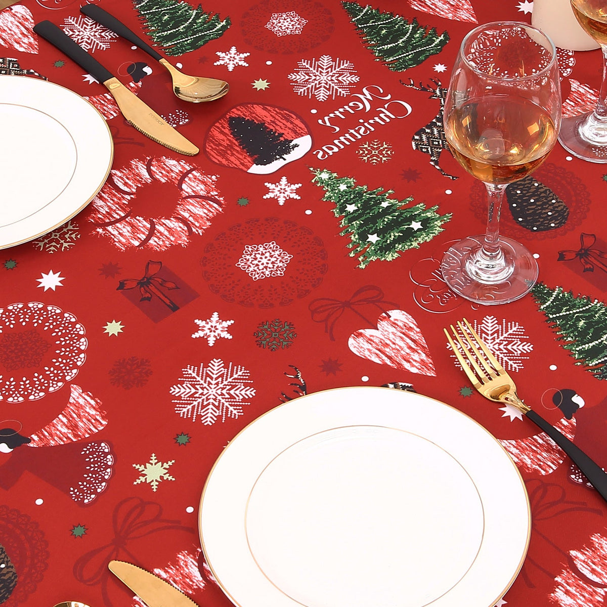 Garvee Nappe de Noël, polyester, résistante à l'huile et aux taches, lavable, pour l'intérieur et l'extérieur, motif de Noël, rouge, 52 × 79 cm