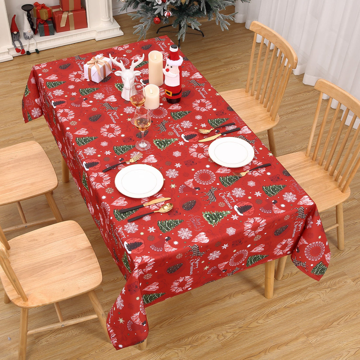 Garvee Nappe de Noël, polyester, résistante à l'huile et aux taches, lavable, pour l'intérieur et l'extérieur, motif de Noël, rouge, 52 × 79 cm