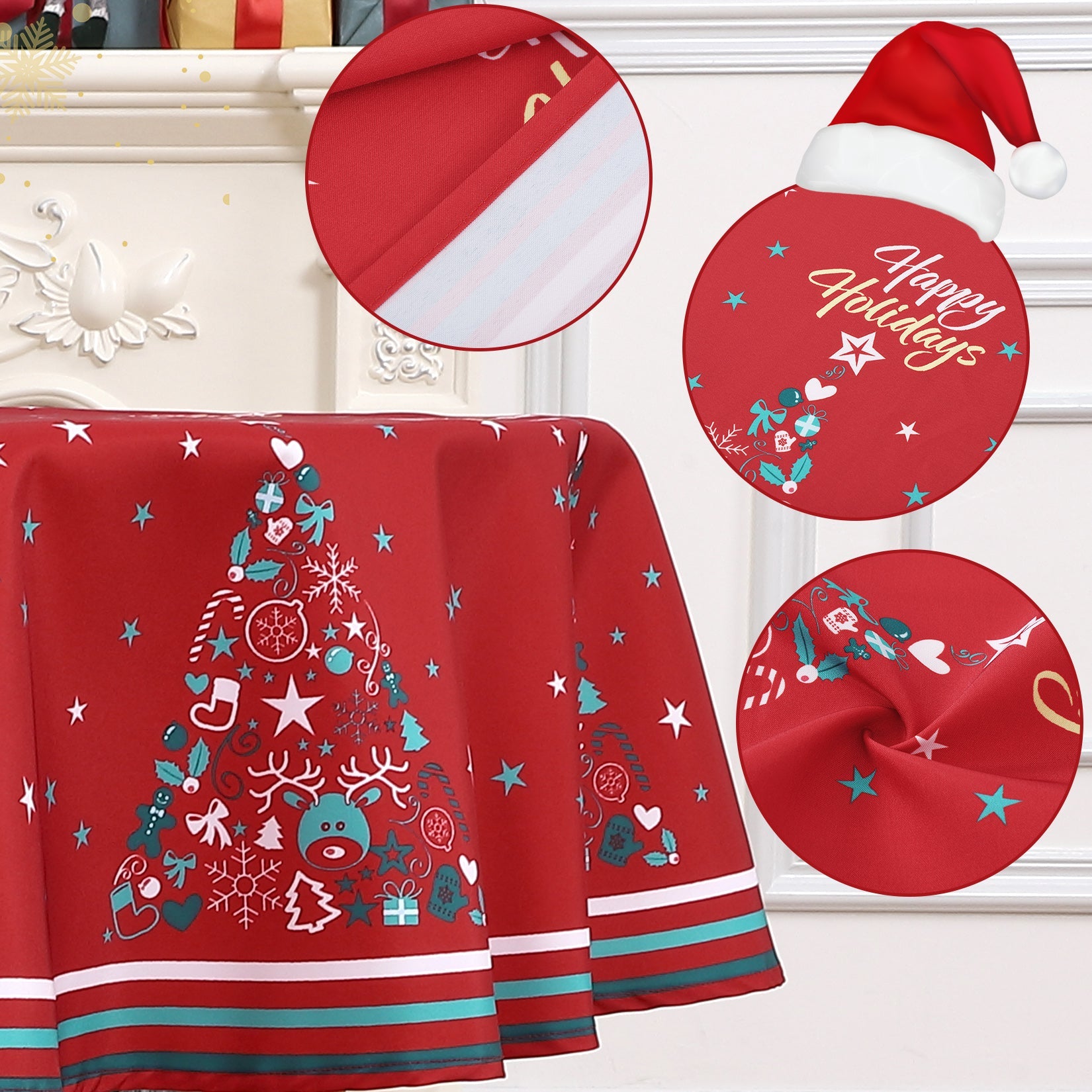 Chemin de table rond Garvee pour Noël, imperméable et lavable, décoratif pour la cuisine et les fêtes.