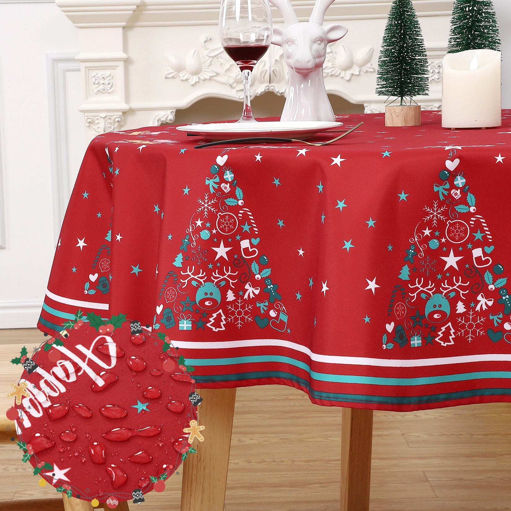 Chemin de table rond Garvee pour Noël, imperméable et lavable, décoratif pour la cuisine et les fêtes.