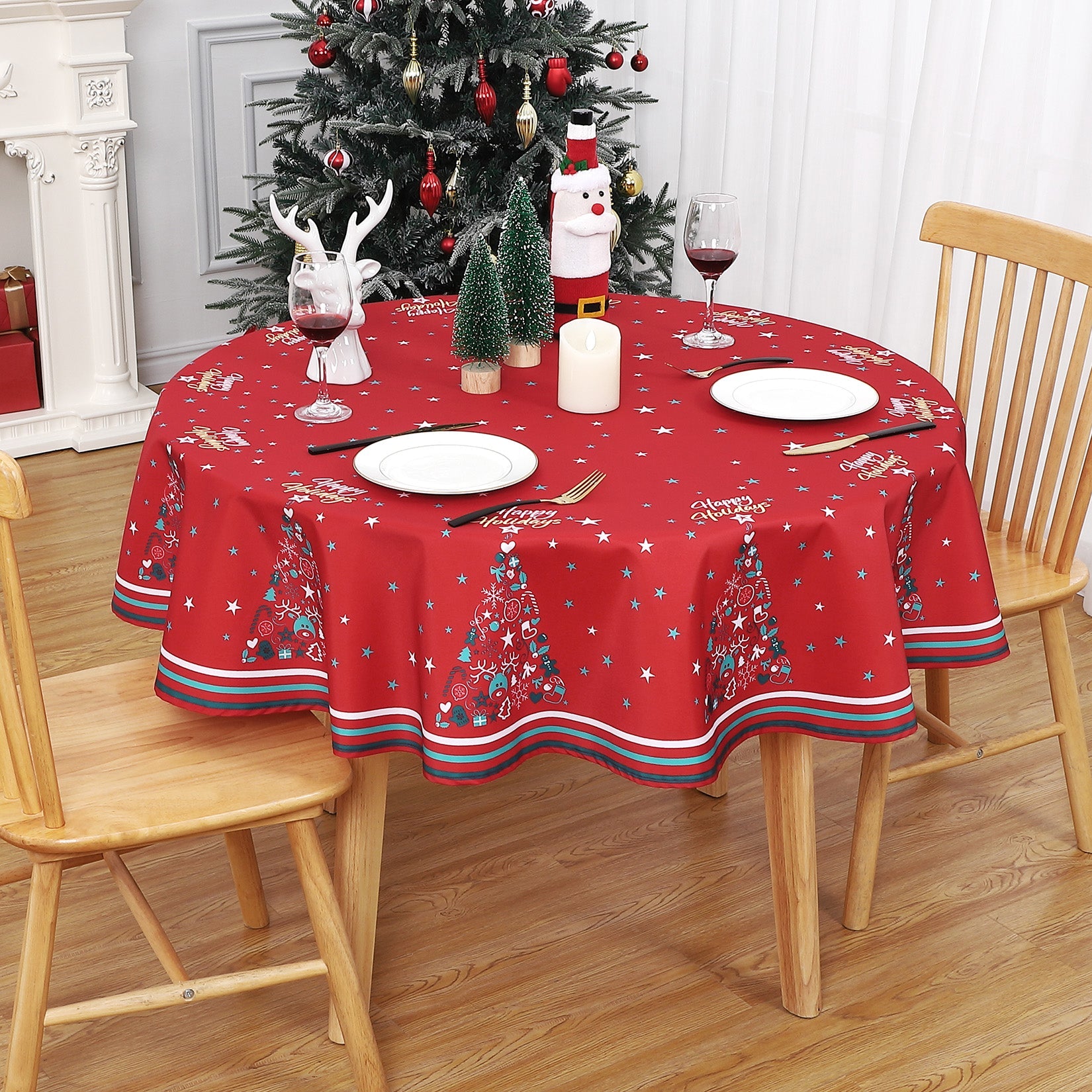 Chemin de table rond Garvee pour Noël, imperméable et lavable, décoratif pour la cuisine et les fêtes.