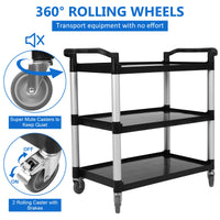 Chariot de service robuste à 3 niveaux Garvee avec serrure pour la restauration et le nettoyage, capacité de 163 kg, aluminium et plastique, 4 roues verrouillables