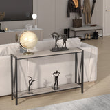 Garvee Console d’entrée étroite 110 x 25 x 76 cm, bois MDF et acier, rangement 2 niveaux, style naturel, idéale entrée, salon et couloir. - Gris-1