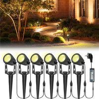 Garvee Lot de 6 projecteurs de jardin avec alimentation, portée de 21 m, étanchéité IP65, rotation à 270°, blanc chaud, pour arbres et terrasse. Idéal pour le jardin et la cour