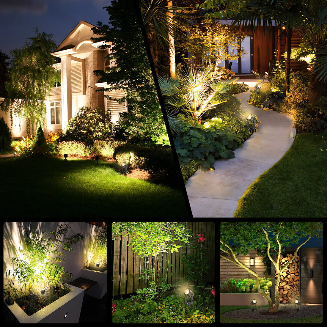 Garvee Lot de 6 projecteurs de jardin avec alimentation, portée de 21 m, étanchéité IP65, rotation à 270°, blanc chaud, pour arbres et terrasse. Idéal pour le jardin et la cour