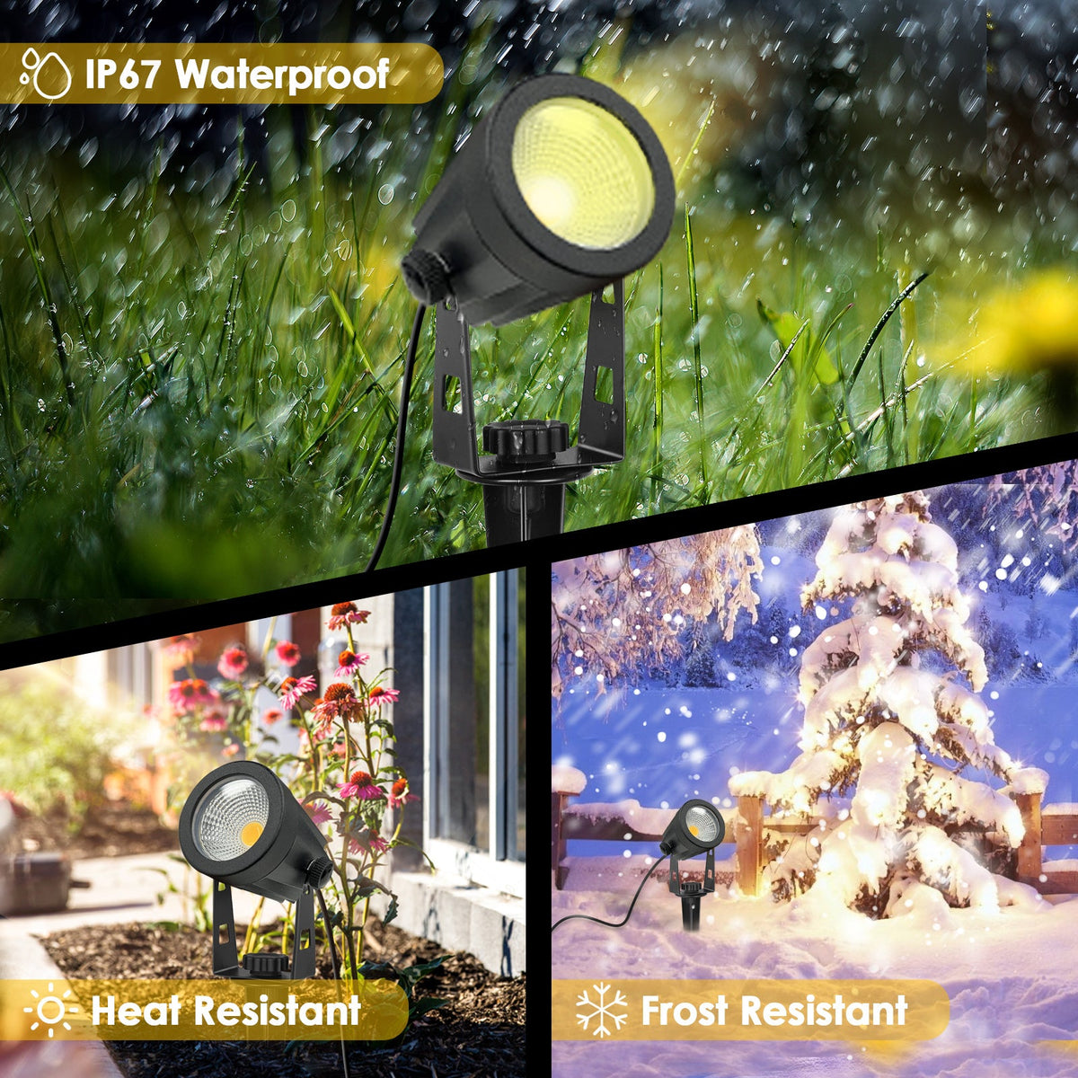 Garvee Lot de 6 projecteurs de jardin avec alimentation, portée de 21 m, étanchéité IP65, rotation à 270°, blanc chaud, pour arbres et terrasse. Idéal pour le jardin et la cour