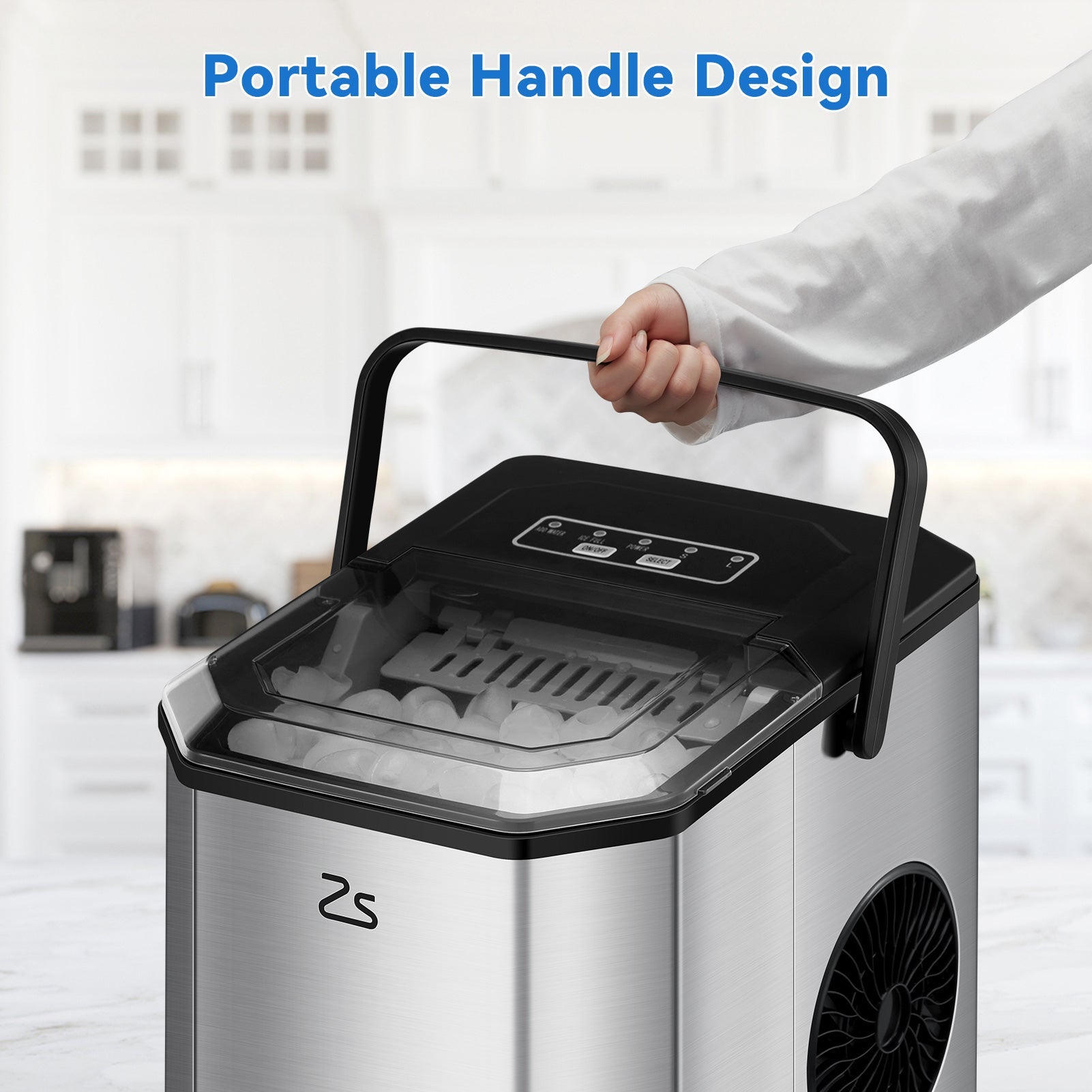 Machine à glaçons GARVEE, 12 kg/24 h, produit 9 glaçons en 6 minutes, avec pelle et panier à glaçons, autonettoyante, en acier inoxydable, idéale pour les fêtes, les bureaux, les bars et les camping-cars.