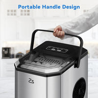 Machine à glaçons GARVEE, 12 kg/24 h, produit 9 glaçons en 6 minutes, avec pelle et panier à glaçons, autonettoyante, en acier inoxydable, idéale pour les fêtes, les bureaux, les bars et les camping-cars.