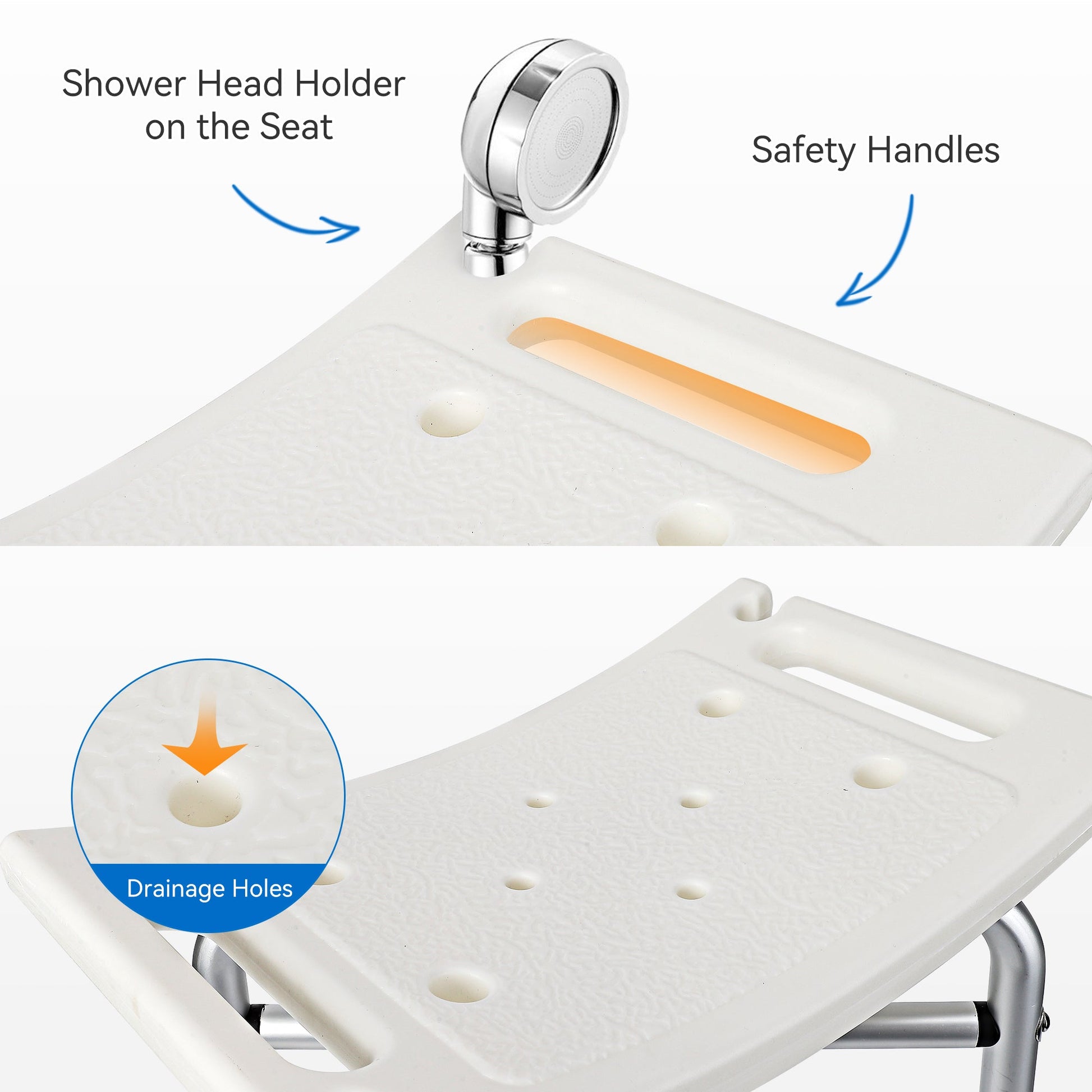 Banc de douche Garvee à hauteur réglable avec pieds antidérapants pour personnes âgées et personnes handicapées, siège ergonomique, aluminium, stable, 250 kg, gris