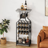 Garvee Porte-bouteilles en métal gris avec support pour verres, stable et polyvalent, pour salon, cuisine et salle à manger - Gris
