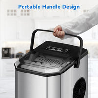 Machine à glaçons GARVEE, 12 kg/24 h, produit 9 glaçons en 6 minutes, avec pelle et panier à glaçons, autonettoyante, en acier inoxydable, idéale pour les fêtes, les bureaux, les bars et les camping-cars.