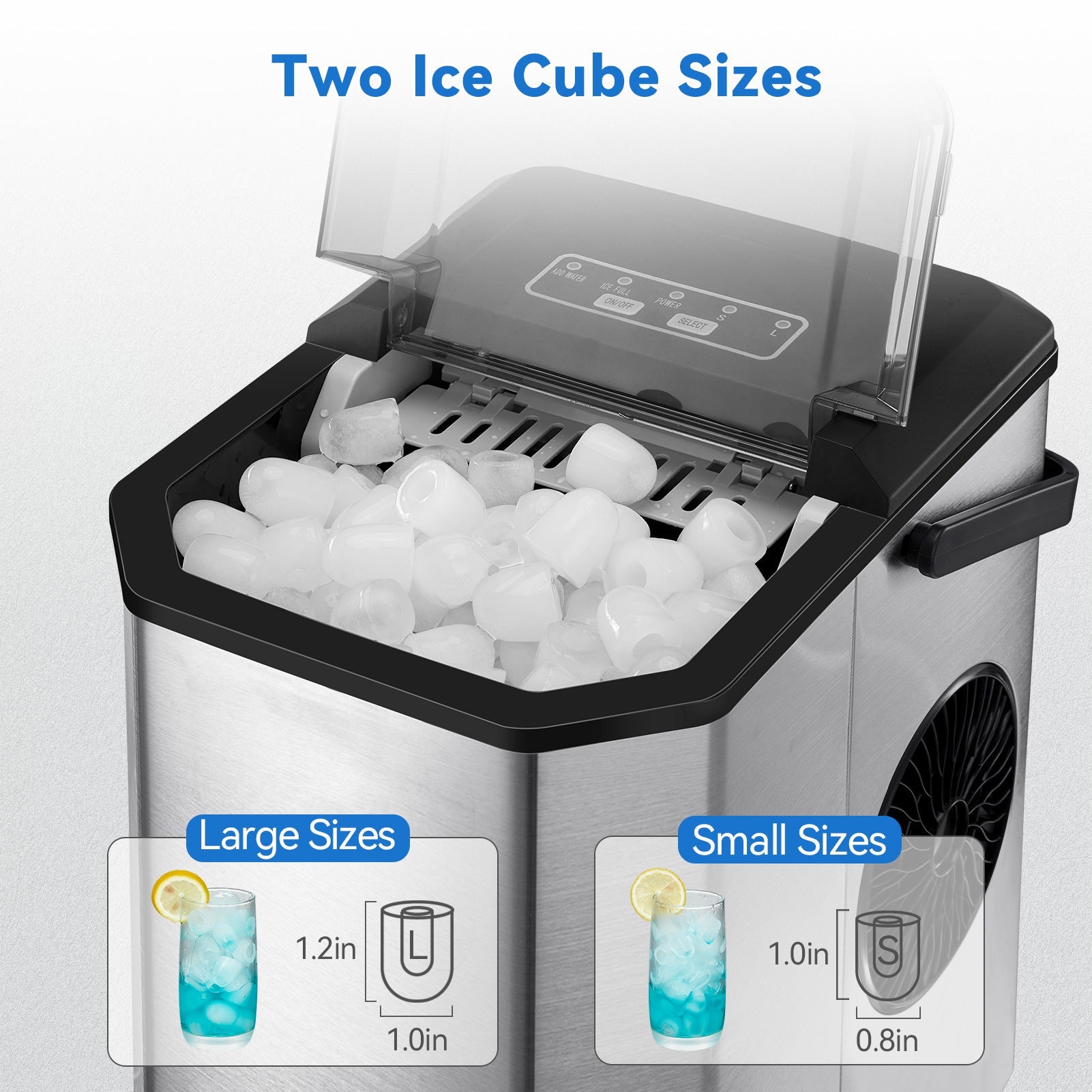 Machine à glaçons GARVEE, 12 kg/24 h, produit 9 glaçons en 6 minutes, avec pelle et panier à glaçons, autonettoyante, en acier inoxydable, idéale pour les fêtes, les bureaux, les bars et les camping-cars.