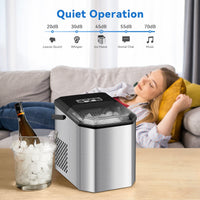 Machine à glaçons GARVEE, 12 kg/24 h, produit 9 glaçons en 6 minutes, avec pelle et panier à glaçons, autonettoyante, en acier inoxydable, idéale pour les fêtes, les bureaux, les bars et les camping-cars.