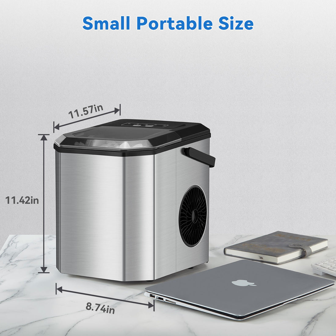 Machine à glaçons GARVEE, 12 kg/24 h, produit 9 glaçons en 6 minutes, avec pelle et panier à glaçons, autonettoyante, en acier inoxydable, idéale pour les fêtes, les bureaux, les bars et les camping-cars.