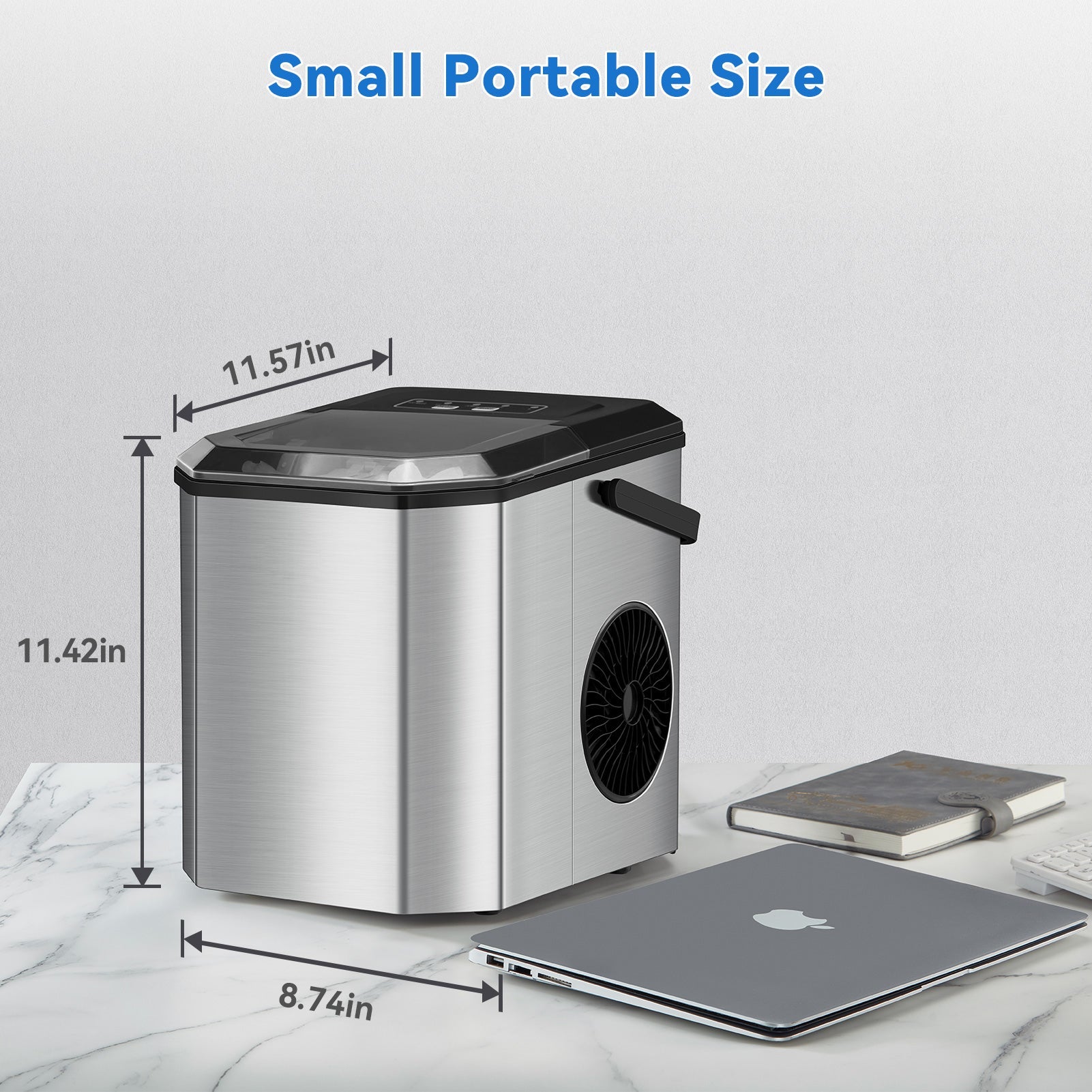 Machine à glaçons GARVEE, 12 kg/24 h, produit 9 glaçons en 6 minutes, avec pelle et panier à glaçons, autonettoyante, en acier inoxydable, idéale pour les fêtes, les bureaux, les bars et les camping-cars.