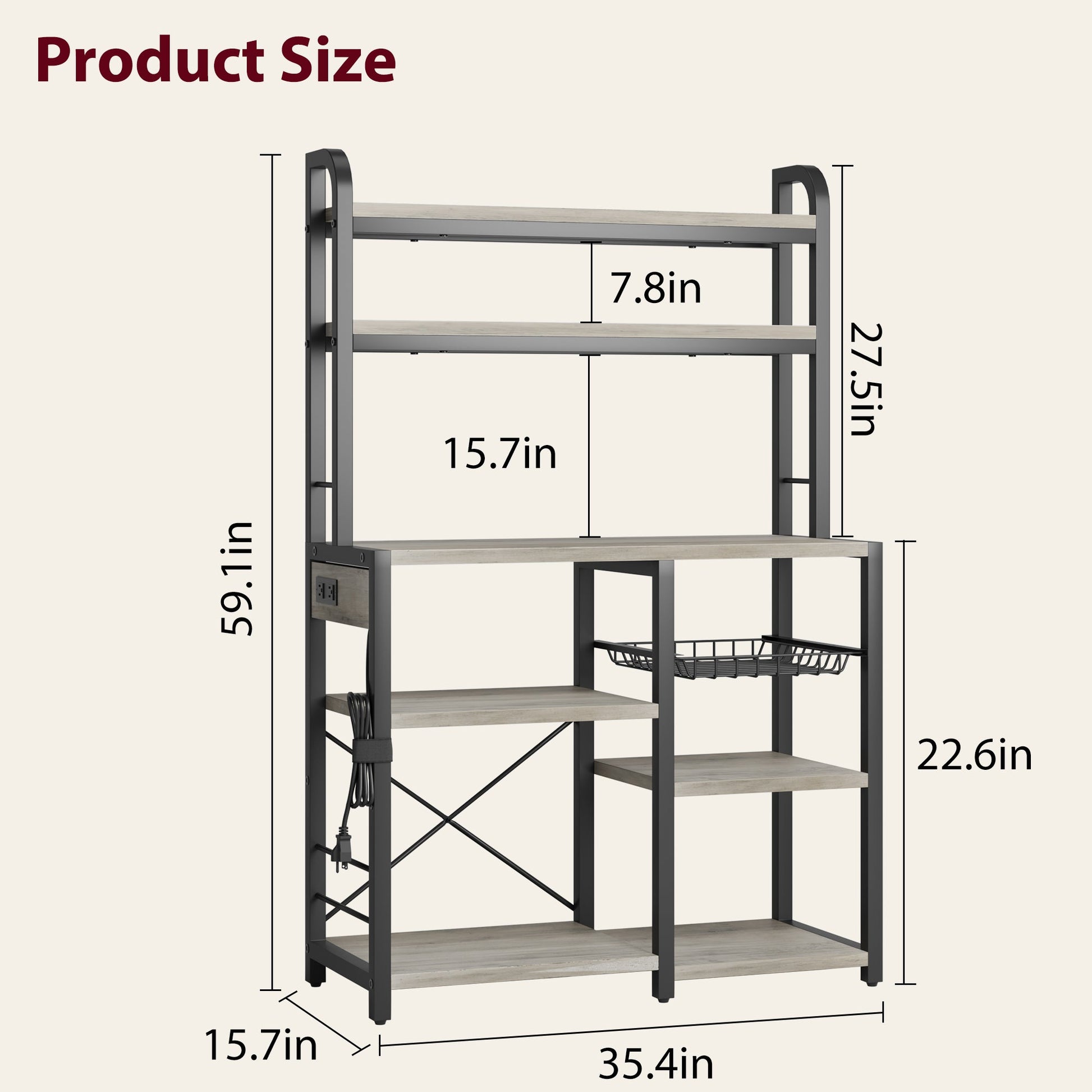 Étagère à micro-ondes Garvee Bakers Rack avec prises, 6 niveaux, en métal robuste, pour la cuisine et la salle à manger, 90 cm (L) x 40 cm (P), noire