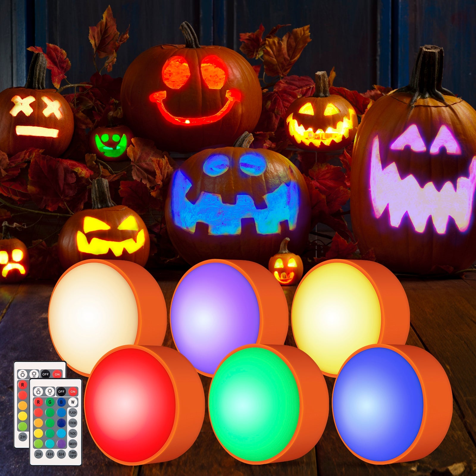Lanternes citrouilles LED Garvee Halloween, couleurs RGB changeantes, télécommande, minuterie, en plastique, fonctionne à piles, lot de 6, multicolores
