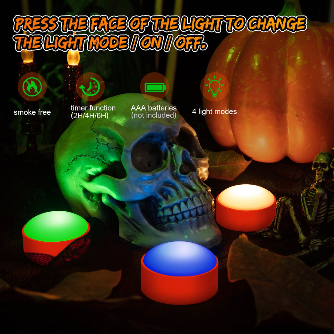 Lanternes citrouilles LED Garvee Halloween, couleurs RGB changeantes, télécommande, minuterie, en plastique, fonctionne à piles, lot de 6, multicolores