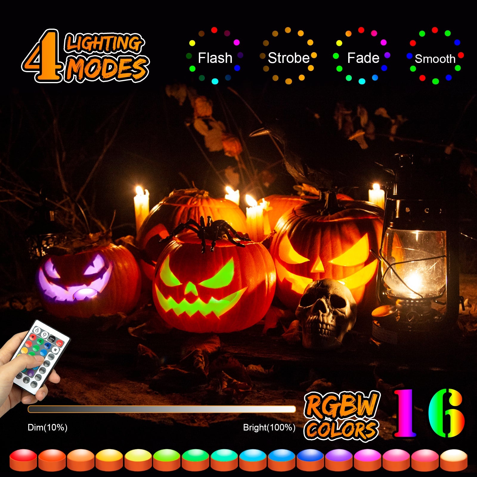 Lanternes citrouilles LED Garvee Halloween, couleurs RGB changeantes, télécommande, minuterie, en plastique, fonctionne à piles, lot de 6, multicolores