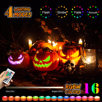 Lanternes citrouilles LED Garvee Halloween, couleurs RGB changeantes, télécommande, minuterie, en plastique, fonctionne à piles, lot de 6, multicolores