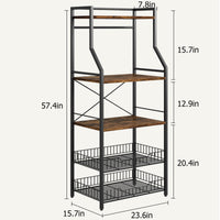 Étagère de cuisine Garvee sur pied avec 2 grands paniers métalliques, 5 niveaux, robuste et durable, idéale pour le rangement en cuisine ou dans un coin café, en MDF et acier.