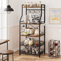 Étagère de cuisine Garvee sur pied avec 2 grands paniers métalliques, 5 niveaux, robuste et durable, idéale pour le rangement en cuisine ou dans un coin café, en MDF et acier.