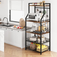 Étagère de cuisine Garvee sur pied avec 2 grands paniers métalliques, 5 niveaux, robuste et durable, idéale pour le rangement en cuisine ou dans un coin café, en MDF et acier.