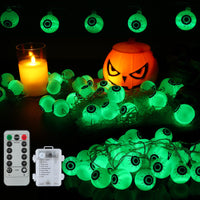 Guirlande lumineuse Garvee Halloween en forme d'yeux verts, 5 m, 30 LED, à piles, étanche, avec télécommande, pour fêtes intérieures et extérieures