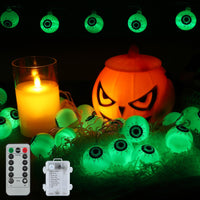 Guirlande lumineuse Garvee Halloween en forme d'yeux verts, 5 m, 30 LED, à piles, étanche, avec télécommande, pour fêtes intérieures et extérieures