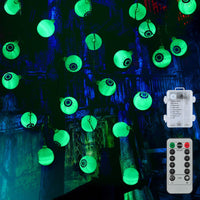 Guirlande lumineuse Garvee Halloween en forme d'yeux verts, 5 m, 30 LED, à piles, étanche, avec télécommande, pour fêtes intérieures et extérieures