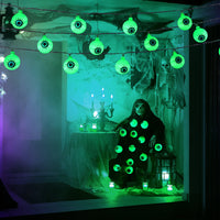 Guirlande lumineuse Garvee Halloween en forme d'yeux verts, 5 m, 30 LED, à piles, étanche, avec télécommande, pour fêtes intérieures et extérieures