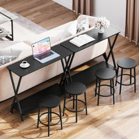 Table d'appoint Garvee, étroite et allongée, à 2 niveaux, style industriel, en MDF, bois et métal, robuste, en forme de X, réglable, idéale pour le salon ou l'entrée, noire.