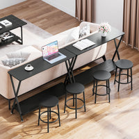 Table d'appoint Garvee, étroite et allongée, à 2 niveaux, style industriel, en MDF, bois et métal, en forme de X, stable, pieds réglables, idéale pour le salon ou l'entrée, noire.