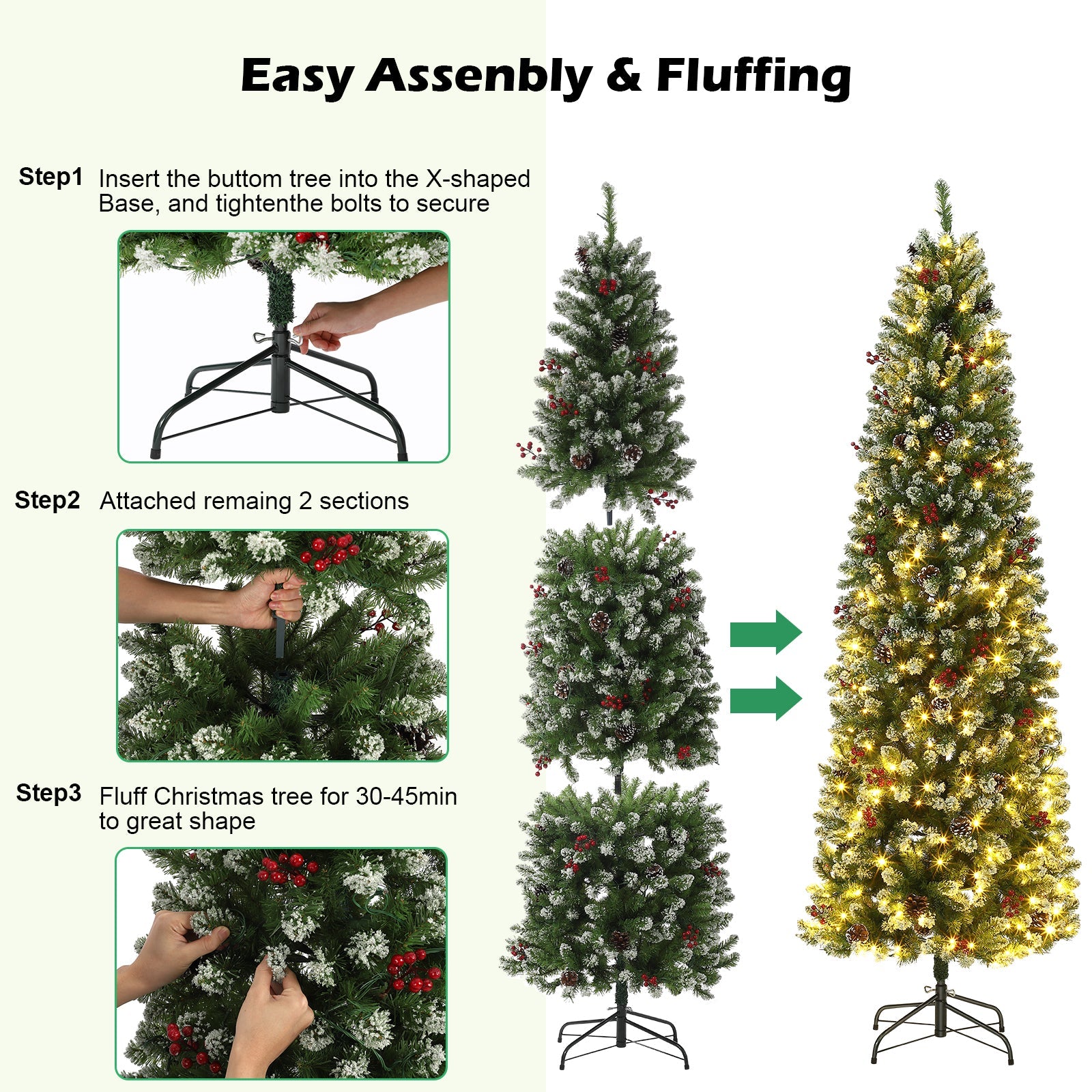 Sapin de Noël Garvee 230 cm avec support en métal - Éclairage LED bicolore à 8 modes pour une ambiance de Noël magique