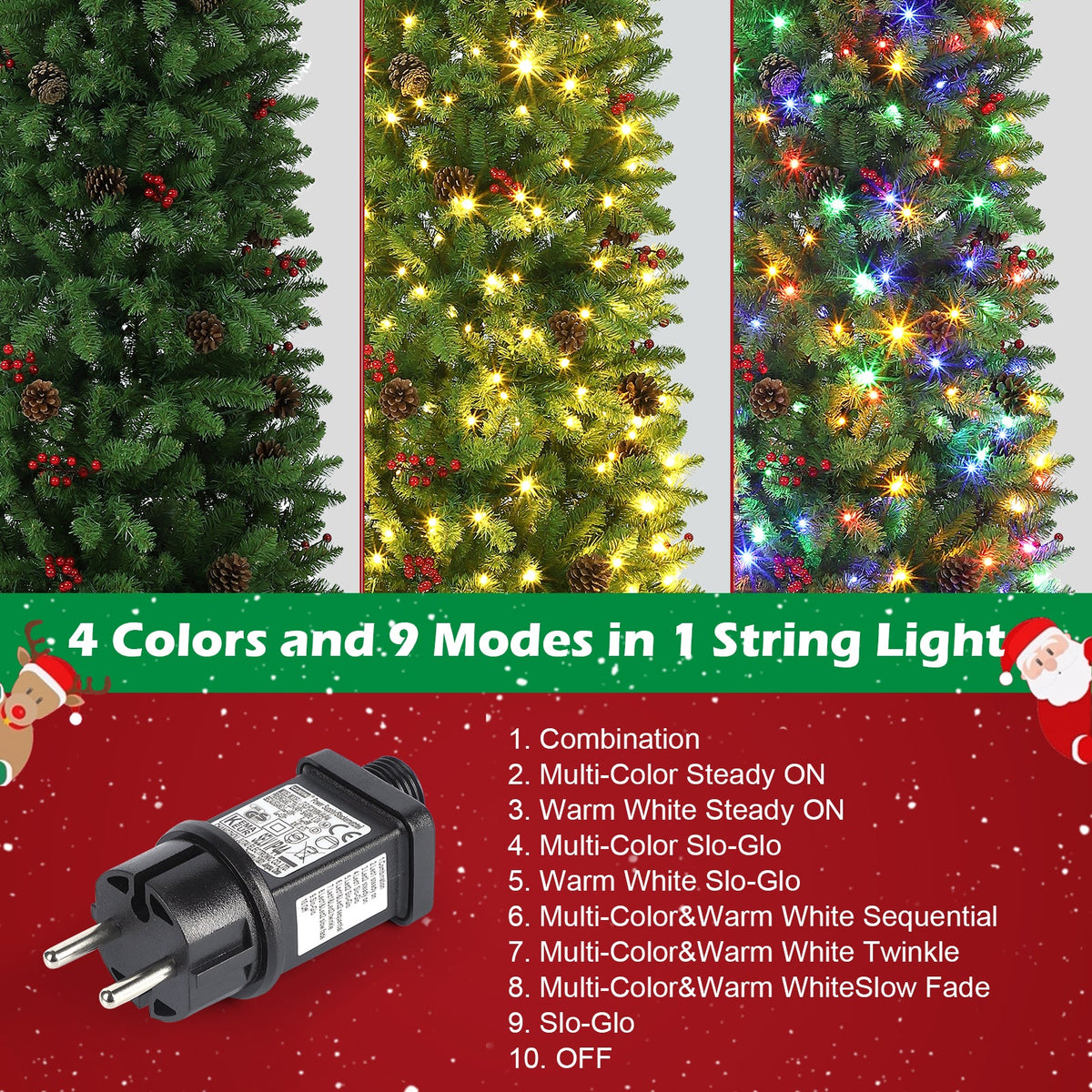 Sapin de Noël Garvee 230 cm avec support en métal - Éclairage LED monochrome à 8 modes pour une décoration festive du salon