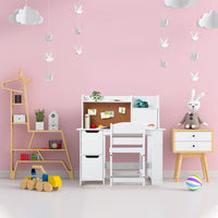 Garvee Bureau enfant blanc avec chaise et rangement, table d’apprentissage pour filles et garçons de 3 à 10 ans, idéale devoirs, lecture et dessin