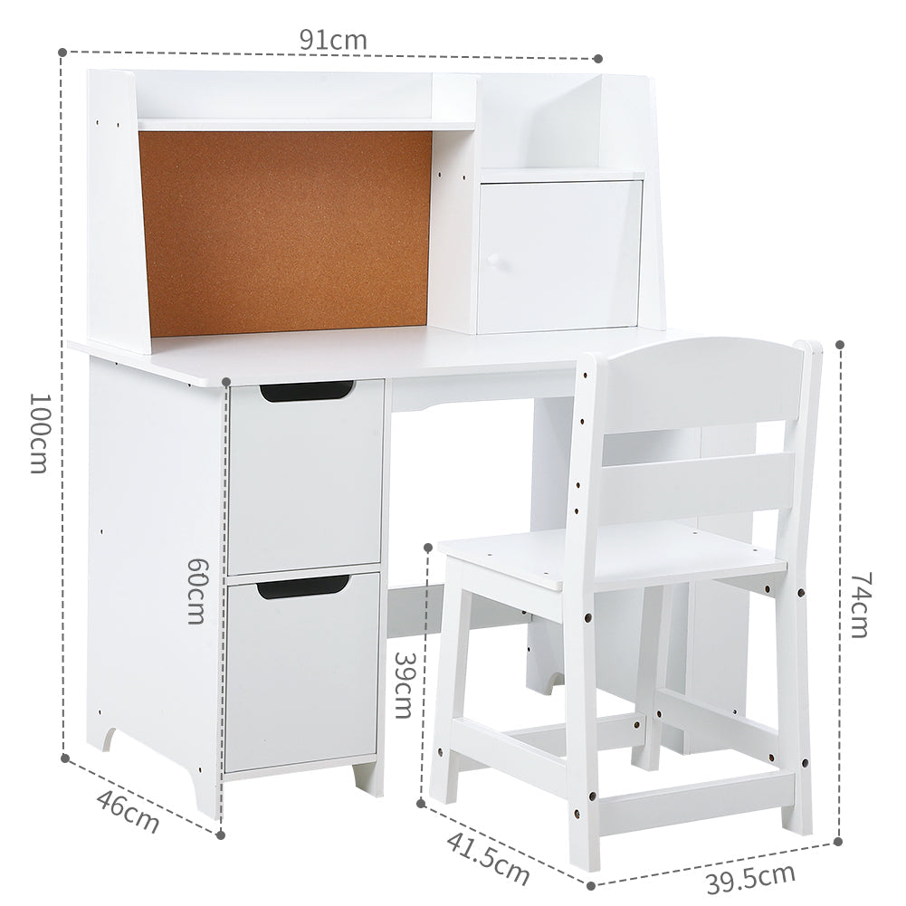 Garvee Bureau enfant blanc avec chaise et rangement, table d’apprentissage pour filles et garçons de 3 à 10 ans, idéale devoirs, lecture et dessin