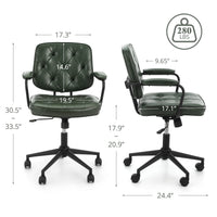 Chaise de bureau Garvee verte - Hauteur réglable, pivotante à 360°, revêtement en similicuir, rembourrée, avec accoudoirs, dossier mi-haut, idéale pour le bureau et le salon.