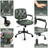 Chaise de bureau Garvee verte - Hauteur réglable, pivotante à 360°, revêtement en similicuir, rembourrée, avec accoudoirs, dossier mi-haut, idéale pour le bureau et le salon.