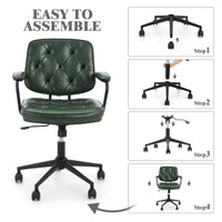 Chaise de bureau Garvee verte - Hauteur réglable, pivotante à 360°, revêtement en similicuir, rembourrée, avec accoudoirs, dossier mi-haut, idéale pour le bureau et le salon.