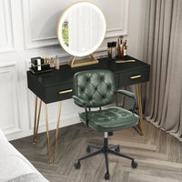 Chaise de bureau Garvee verte - Hauteur réglable, pivotante à 360°, revêtement en similicuir, rembourrée, avec accoudoirs, dossier mi-haut, idéale pour le bureau et le salon.