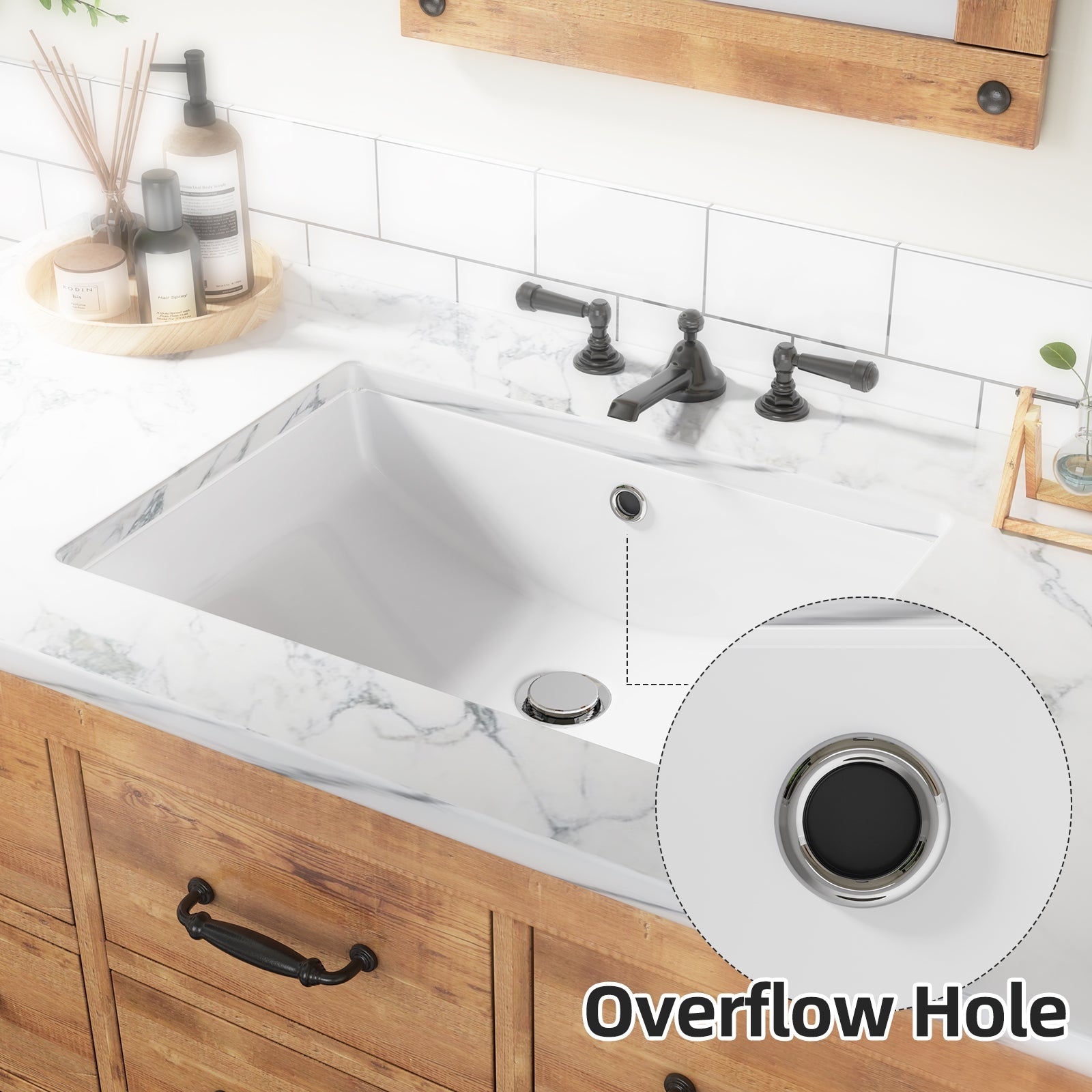 Lavabo encastré en céramique Garvee, rectangulaire, avec trop-plein, blanc brillant, 55 x 40 x 20 cm, salle de bain moderne