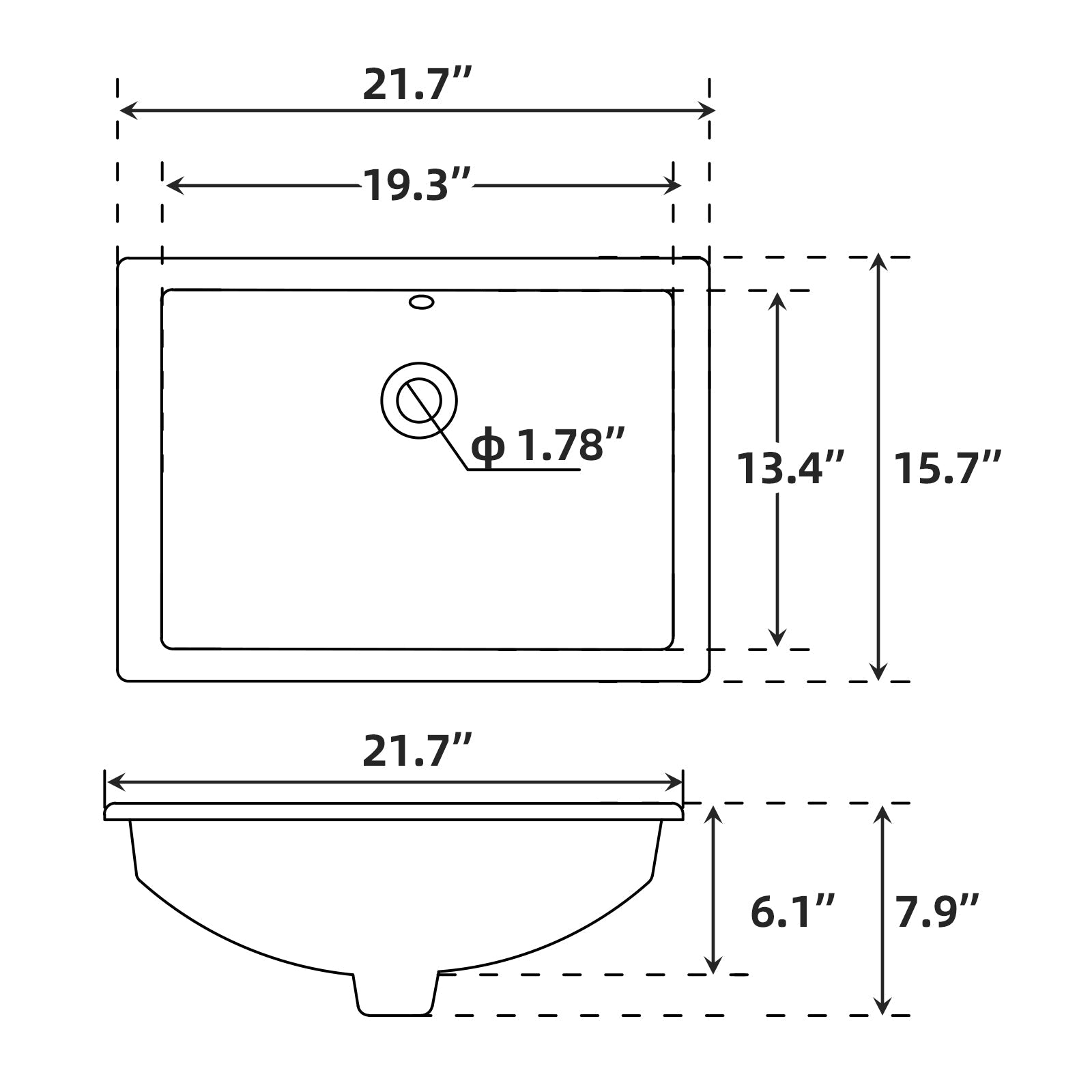 Lavabo encastré en céramique Garvee, rectangulaire, avec trop-plein, blanc brillant, 55 x 40 x 20 cm, salle de bain moderne