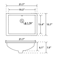 Lavabo encastré en céramique Garvee, rectangulaire, avec trop-plein, blanc brillant, 55 x 40 x 20 cm, salle de bain moderne