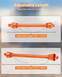 Arbre de transmission de prise de force Garvee 1 3/8 po, extrémité à 6 cannelures, extrémité ronde, tracteur série 4, 39-55 po, finition acier